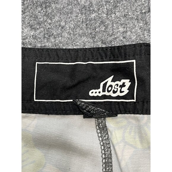 LOST Shorts Mens Black Drawstring Outdoor Beach Floral Hawaii Gray Lime Green 36 - Picture 5 of 7